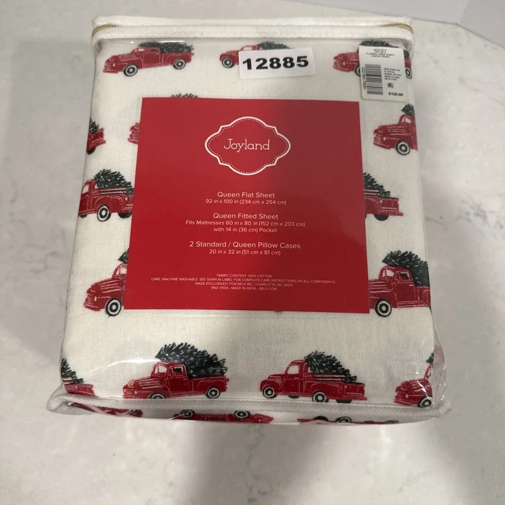Joyland Flannel Twin/Twin XL Sheet Set Red Truck W/Christmas Tree New